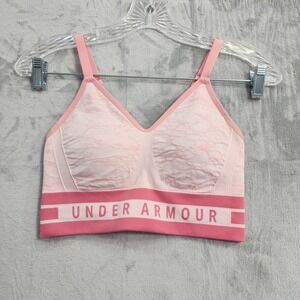 Under Armour Bra Womens M Pink Compression Sports Lace Logo Wireless Adjustable